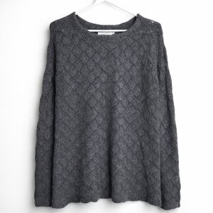 ALFRED SUNG Charcoal Grey Diamond Textured Open Knit Sweater Relaxed Fit